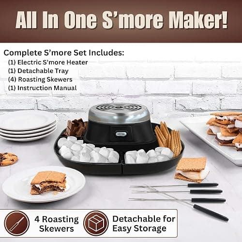 S'MORES GALORE™ Electric S'mores Maker - Tabletop Indoor Smore Maker w/4 Skewers & Serving Tray - All Year Long Marshmallow Roaster Kit thumbnail 6