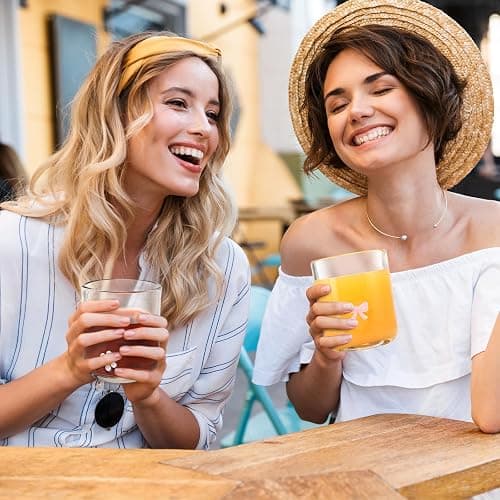 Skylety 2 Pack Icon Juice Glass Cup Pink Bow Coquette Daisy Flower Cup 14 oz Aesthetic Double Vintage Glasses for Valentine Gifts Woman Friend Summer Party Scotch Cocktail Juice Drinks Party Favors thumbnail 6