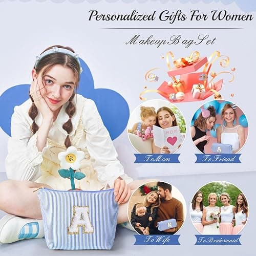 YOOLIFE Initial Makeup Bag | Makeup Bag | Travel Cosmetic Bag | Birthday Gifts for Girls | Teen Girl Gifts Trendy Stuff | Birthday Gifts for 4 5 6 7 8 9 10 11 12 13 Year Old Girls | Blue M thumbnail 6