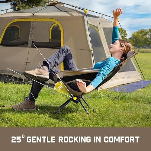 FanttikOutdoor Zeta L8 Max Camping Chair, Portable & Lightweight, Comfort-Driven Foldable Rocking Chair with Carry Bag for Camping, Hiking, Patio, Fishing, Support up to 250 lbs, Khaki thumbnail 4