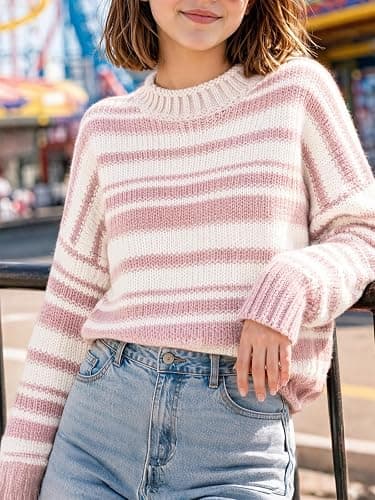 Seiciviy Girls Striped Sweaters Crewneck Fashion Kids Knit Long Sleeve Casual 2026 Trendy Fall Winter Pullover Outfits thumbnail 2