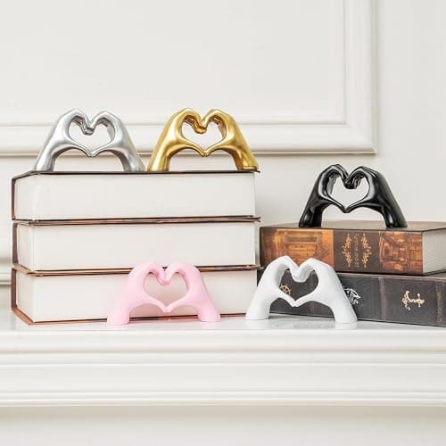 Small Heart Hands Sculpture Decor for Living Room Bedroom Bookshelf Coffe Table and Office Display, Love Finger Statue Modern Aesthetic Home Decor, Unique Gift for Wedding Christmas Birthday (Gold) thumbnail 6