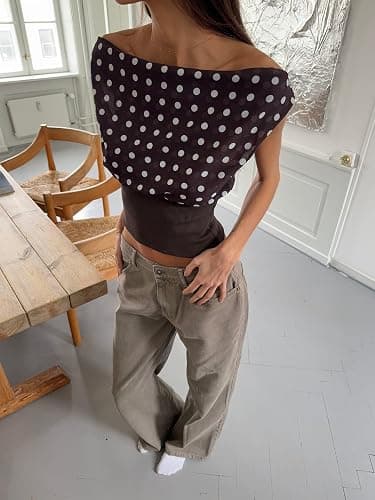 Y2k Polka Dot Tank Top for Women One Shoulder Sleeveless Halter Crop Top Backless Camisole with Scarf thumbnail 7