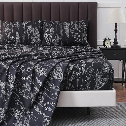HYPREST Black Sheets Queen,Deep Pocket Sheets, 1800 Thread Count Pattrn Bed Sheets Soft Breathable Cute Printed Boho Farmhouse Bed Sheets, Oeko-Tex Certificated- Up to 18 Inch - Image 1
