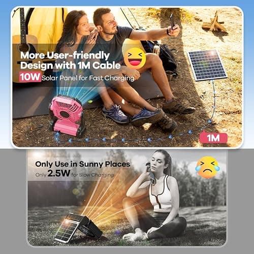 30000mAh Solar Fan with LED Lantern, 10W Solar Panel Rechargeable Battery Powered Camping Fan for Outside, 9 Inch Portable Battery Operated Hurricane Supplies for Picnic, Barbecue, Fishing, Travel thumbnail 5