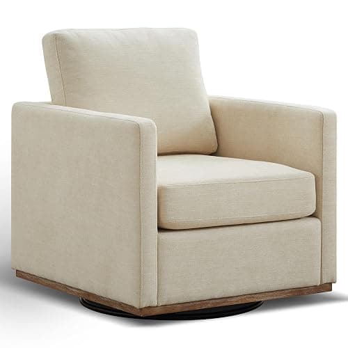 Aoiy & Wifon 30.7" W Swivel Accent Chair, Mid Century Modern Swivel Chair for Living Room, Comfy Small Accent Chair, Wavy Chenille, Beige - Image 1