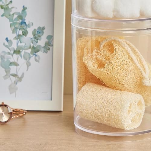 STORi Bella Tall Scrunchie Holder | Stackable Clear Plastic Container (Set of 2) Round Vanity Storage Organizers with Lids for Hair Accessories & Beauty Supplies | Made in USA thumbnail 6