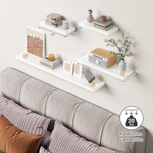 Forbena 24 Inch Floating Shelves for Wall Decor, White Wall Book Shelves for Bedroom, Large Long Deep Hanging Shelves for Bathroom Office Laundry Living Room Kitchen Closet Storage - Set of 3 thumbnail 6