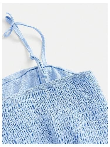 SHENHE Girl's Smocked Ruched A Line Swing Dress Layered Tie Shoulder Flowy Cami Short Dress thumbnail 5