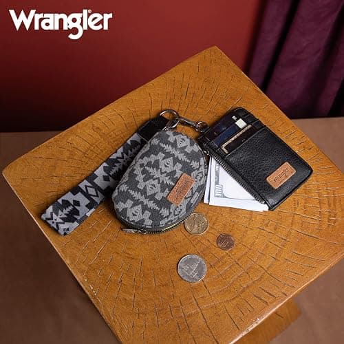 Wrangler Aztec Keychain Wristlet Wallets for Women Western Dual Pouch Wristlet Credit Card Holder Wallet with Zipper Pocket WG2212-W0051BK thumbnail 6