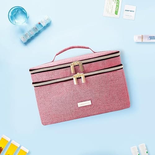 Lexeeco Medicine Storage Bag Pill Bottle Organizer with Portable Small Pouch Travel Medication Bottle Organizer for Emergency Home First Aid Box Kit (Red) thumbnail 2