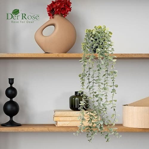 Der Rose 1Pcs Fake Plants Hanging Artificial Potted Faux Eucalyptus Plants for Modern Boho Farmhouse Bathroom Office Desk Wall Book Shelf Living Room Aesthetic Decor Indoor thumbnail 6