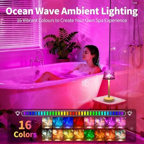 Lumoza Shower Lamp - Waterproof Bathroom Lamp with 16 Color Ocean Wave Projector, Rechargeable Shower Light with Touch & Remote Control, 2-in-1 Cordless Light for Inside Shower/Bathtub thumbnail 8