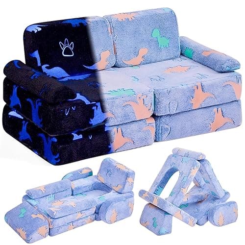 IFNOW Modular Kids Play Couch,Toddler Couch Kids Sofa,Child Sectional Sofa,Bedroom and Playroom Furniture for Toddlers,Convertible Foam and Floor Cushion for Boys and Girls,Glow in The Dark,Dinosaur - Dinosaur
