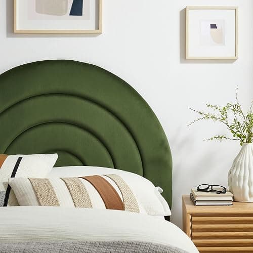 Modway Solana Soft Arch Shaped Round Twin Headboard in Moss Green – Upholstered Headboard – Stain-Resistant Performance Velvet Headboard for Twin Beds thumbnail 4