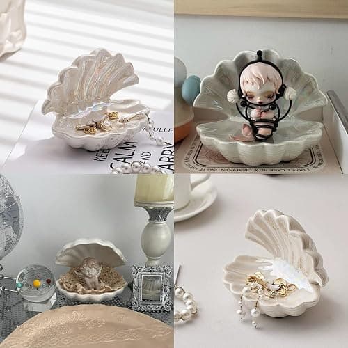 BOHK Shell Trinket Dish Ceramic Conch Ring Holder Jewelry Tray Decorative Jewelry Plate Cute Jewelry Organizer for Home Decor (Shell A) thumbnail 5