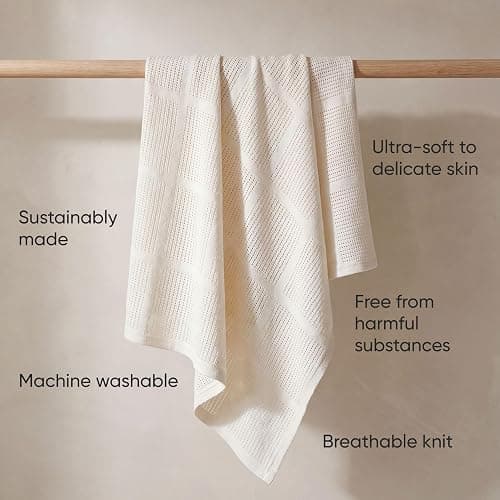 Bloomsbury Mill - Cellular Blankets Baby - 100% Organic Cotton - 2 Pack - Cream - Newborn Essentials - Soft Breathable Baby Blankets for Pram, Cot, Moses Basket - 75x95cm thumbnail 4