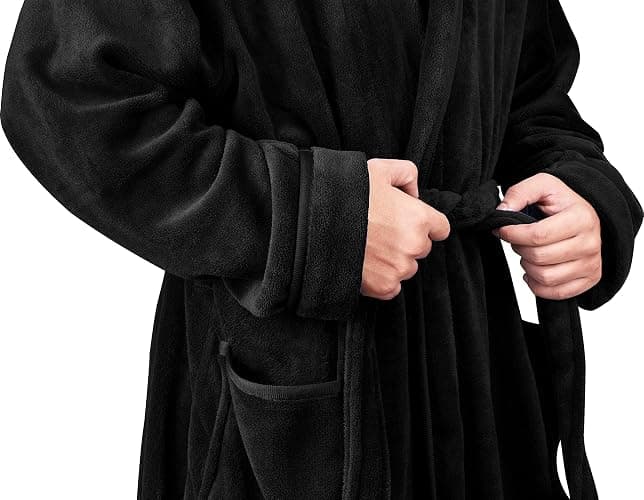 NY Threads Luxury Men’s Hooded Dressing Gown Super Soft Men’s Fleece Robe Cozy Hooded Plush Loungewear - M - Grey thumbnail 7