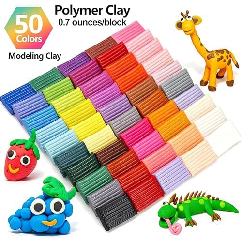 CiaraQ 50-Color Polymer Clay Oven Bake Modeling Kit | 14 sculpting tools, 2‑layer box, accessory pack, guide. Great for gifting, school, home, kids & artists. thumbnail 4
