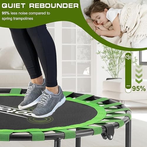 AOTOB 40/48" Fitness Trampoline for Adult, Max Load 450 LBS, Foldable Mini Trampoline with Durable Bungees,Small Rebounder Exercise Trampoline with Bar for Workout for Quiet & Safely Cushioned Bounce thumbnail 5