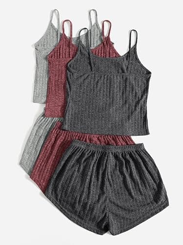 GORGLITTER Women's 3 Pack Pajamas Shorts Lounge Set Soft Sleepwear Pjs | Knit, Comfy Sleeveless Crop Top and Tie Front Shorts, Casual Matching Set for Spring Summer Fall thumbnail 2