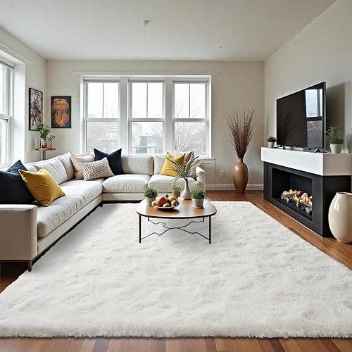 LOCHAS Ultra Soft Indoor Modern Area Rugs Fluffy Living Room Carpets for Children Bedroom Home Decor Nursery Rug 5x8 Feet, Cream thumbnail 4