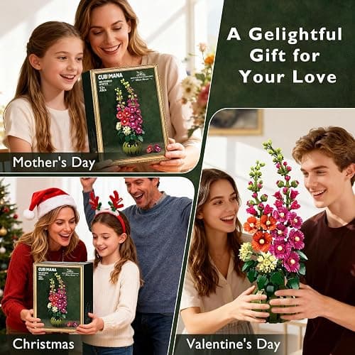 CUBIMANA Flowers Botanicals Alcea Rosea Building Set for Adults, Ages 12+ | Artificial Flowers & Plants for Home Office, Bedroom or Desk Decor, 974PCS Birthday Christmas Housewarming Gift for Women Men thumbnail 9