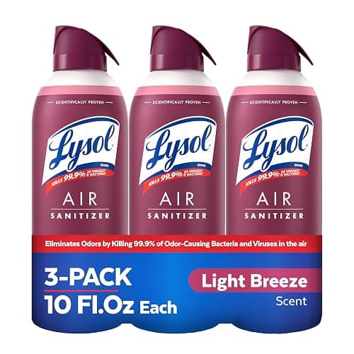 Lysol Air Sanitizer Spray with Bacterial Odor Eliminator for Home & Office, Sanitizing Air Spray, Air Freshener Alternative, Light Breeze Scent, 10 oz (Pack of 3) - Image 1