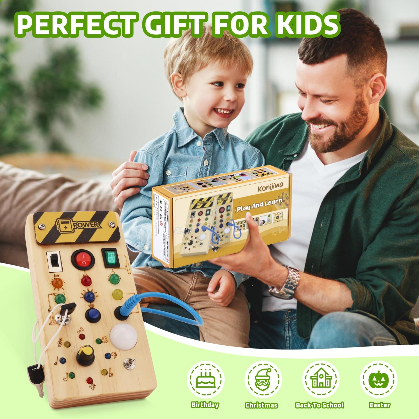 Montessori Busy Board Kids Toys, Toys for 1+ Year Old, Sensory Wooden Boy Toddler Games thumbnail 6