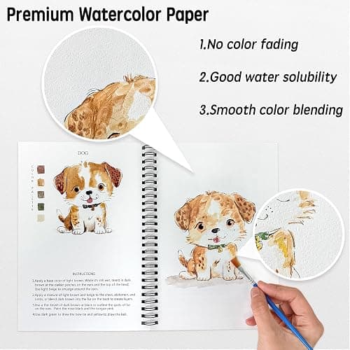 SLWBZ Watercolor Workbook Animals, 15 Different Patterns of Original DIY Designs, 16 Color Watercolor Paint Plates with Palette and Brush, Beginner-Friendly Watercolor Workbooks, Animals thumbnail 3