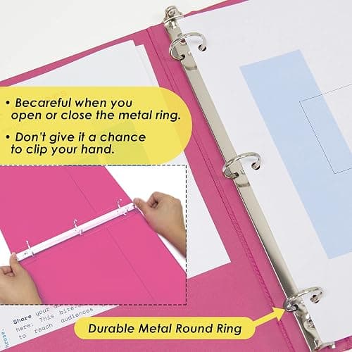 BAZIC Products 1.5" Fuchsia 3-Ring View Binder, Round Ring, 2 Pockets | round rings, 1.5 in Fuchsia view 3-ring binder, 2 inside pockets, holds up to 250 sheets, Durable poly cover, 2 Pockets thumbnail 6