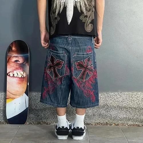 Jorts Men Y2K Gothic Jeans Shorts Streetwear Baggy Jorts Harajuku Style Denim Shorts Vacation Summer Shorts thumbnail 3
