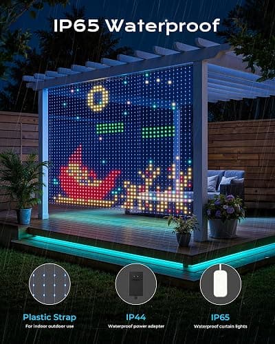 SmartDawn 400 RGBIC LEDs Smart Curtain Lights with DIY GIF, 6.6x6.6ft Color Changing Holiday Wall Lights with APP, IP65 Waterproof Christmas String Fairy Lights for Indoor Outdoor Bedroom Window thumbnail 4