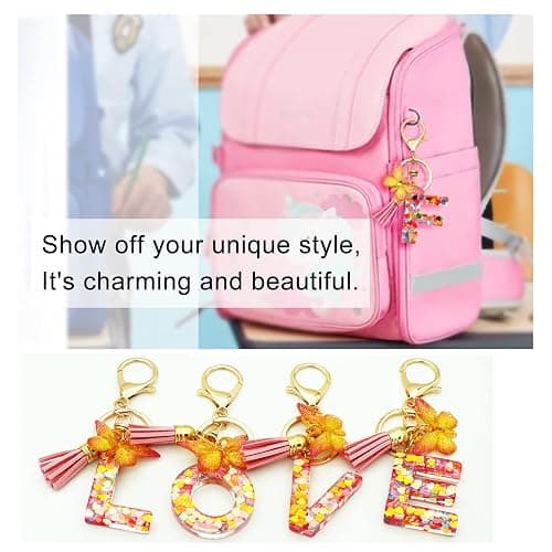 TTYY Initial Letter Keychains for Girls Women Pink Purple Green Cute Butterfly Heart Keychain for Backpack School Bag thumbnail 4