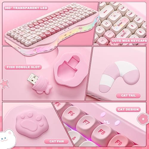 YUNZII C75 Wireless Mechanical Keyboard,75% Layout, Hot-Swappable NKRO,BT5.0/2.4G/USB-C Mode,Dye-Sub PBT MOA Keycaps,RGB Gasket Mount,Cute Cake Design for Mac/Win/Gaming (Pink, Candy Switch) thumbnail 8