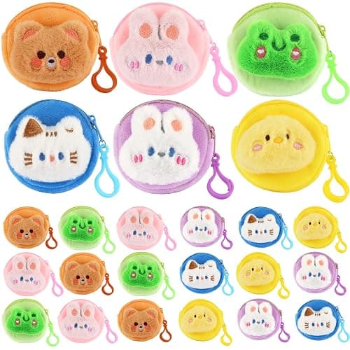 24 Pcs Cute Coin Purse for Women, Kawaii Plush Coin Pouch, Mini Wallet with Zipper Keychain, Small Change Purse for Women on Back to School Halloween Christmas Exchange Gifts - Image 1