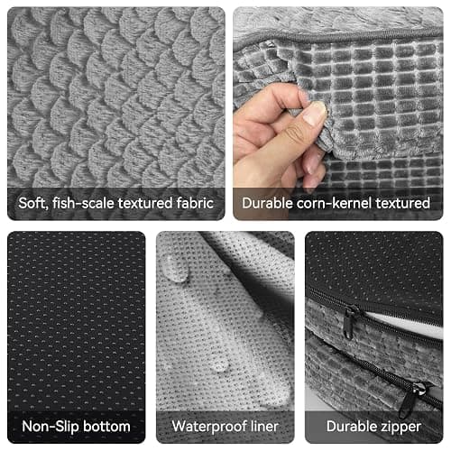 JOEJOY Orthopedic Dog Beds Large Sized Dog, XL Egg-Crate Memory Foam Pet Couch Bed with Bolster Sides, Waterproof Lining, Removable Washable Cover & Non-Slip Bottom, Grey thumbnail 5