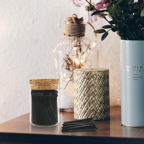 Thankful Greetings 2" All Black Matches in a Jar + Striker Stickers Included | 100 Black Stick Black Tip Decorative Safety Matches w/Cork Top Glass Holder | Gifts, Home Decor, & Candle Accessories thumbnail 3