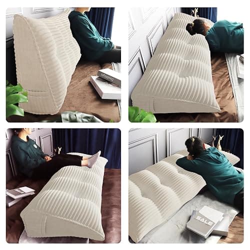 Daneey Headboard Pillow Twin, Triangular Wedge Headboard Pillow with Soft Corduroy Fabric, Wedge Bed Backrest Pillow for Sitting Up, Reading or Working, Long Bolster Pillow with Removable Cover, White thumbnail 4