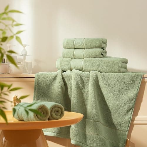Marvione Bath Towels Set 6 Piece, 100% Turkish Cotton Highly Absorbent and Soft Towels for Bathroom 2 Bath Towels 2 Hand Towels 2 Washcloths, Sage Green thumbnail 5