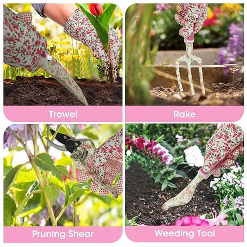 MYMULIKE Gardening Tools for Women, 26 Pieces Garden Tools Set, Gardening Gift Set with Storage Bag, Gloves,Gardening Supplies- Butterfly Decors and Colorful Planting Tags Included thumbnail 7