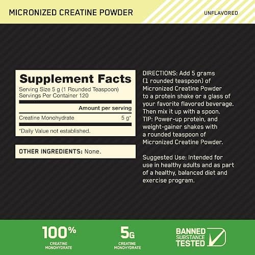 Optimum Nutrition Micronized Creatine Monohydrate Powder, Unflavored, 120 Servings, 600 Grams (Packaging May Vary) thumbnail 2