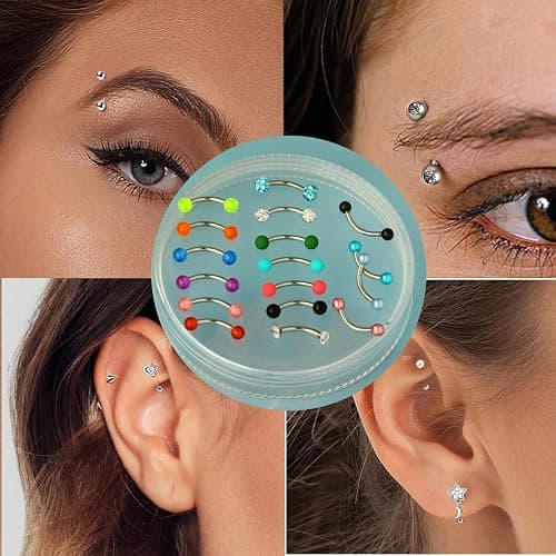 Suotarn 47pcs 16G Stainless Steel Eyebrow Piercing Rings Clear CZ Curved Barbell Helix Daith Rook Earrings Piercing Body Jewelry for Women Men thumbnail 4