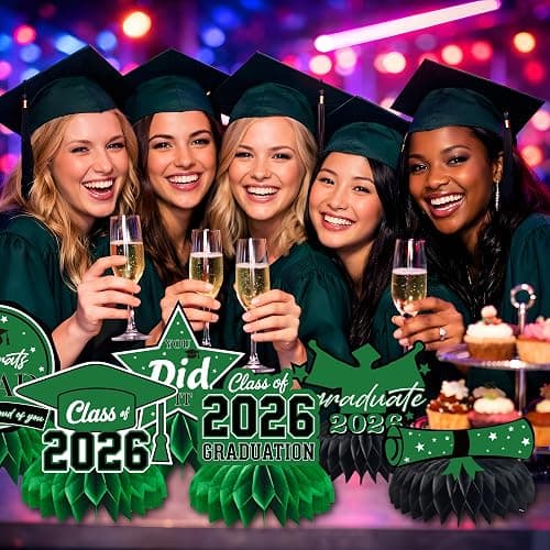Graduation Decorations 2026 - Green Graduation Honeycomb for Table Centerpiece | Graduation Party Decorations Class of 2026,Table Toppers for Graduation Party Favors Supplies Indoor Outdoor thumbnail 2