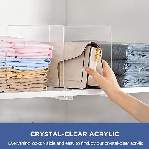 HBlife 6 Pack Closet Organizers and Storage, Clear Shelf Dividers, Vertical Purse Organizer for Closet Perfect for Sweater, Shirts, Handbags in Bedroom and Kitchen, Acrylic Bookshelf for Organization thumbnail 3
