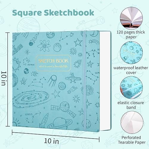 FLYING EAGLE Sketch Book for Kids 10"X 10" Large Hardcover Sketchbook for Drawing 120GSM Thick Paper, Square Art Drawing Paper 120 Pages Sketch Pad for Boys Teens,Gift Boxed, Blue thumbnail 2
