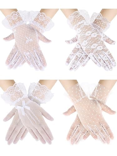 Bencailor Ladies Lace Gloves Elegant Short Gloves Mesh Tea Party Mittens for Women 50s Tea Party Wedding Costume - Image 1