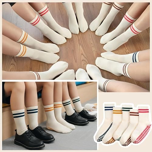 Halfchet 5 Pairs Women Pilates Grippy Socks Crew Half Calf Yoga Socks for Pilates Fitness Workout Hospital thumbnail 6