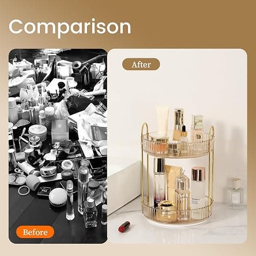 Rotating Makeup Organizer for Vanity 2 Tier,(Gold) thumbnail 4