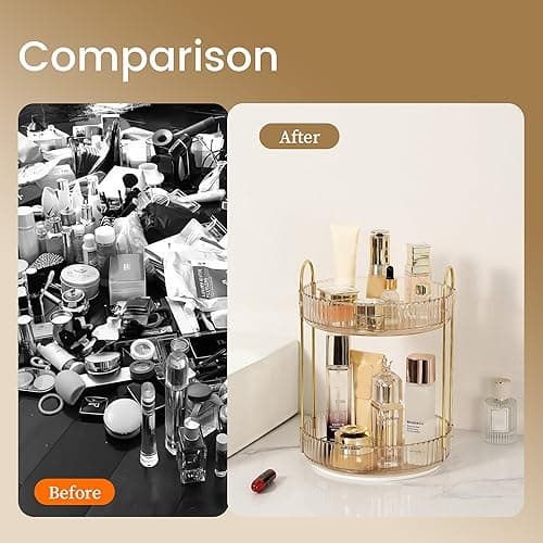 Rotating Makeup Organizer for Vanity 2 Tier,(Gold) - Amber Gold - 2 Tier thumbnail 4